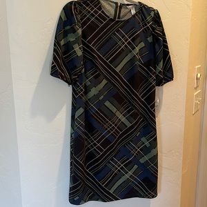 London Times Black Blue Green Plaid Dress size 8